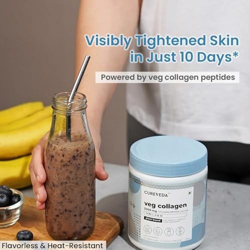 Cureveda Veg Collagen Peptide 5000mg 150g Skin Hair Nails Support Powder Jar FS