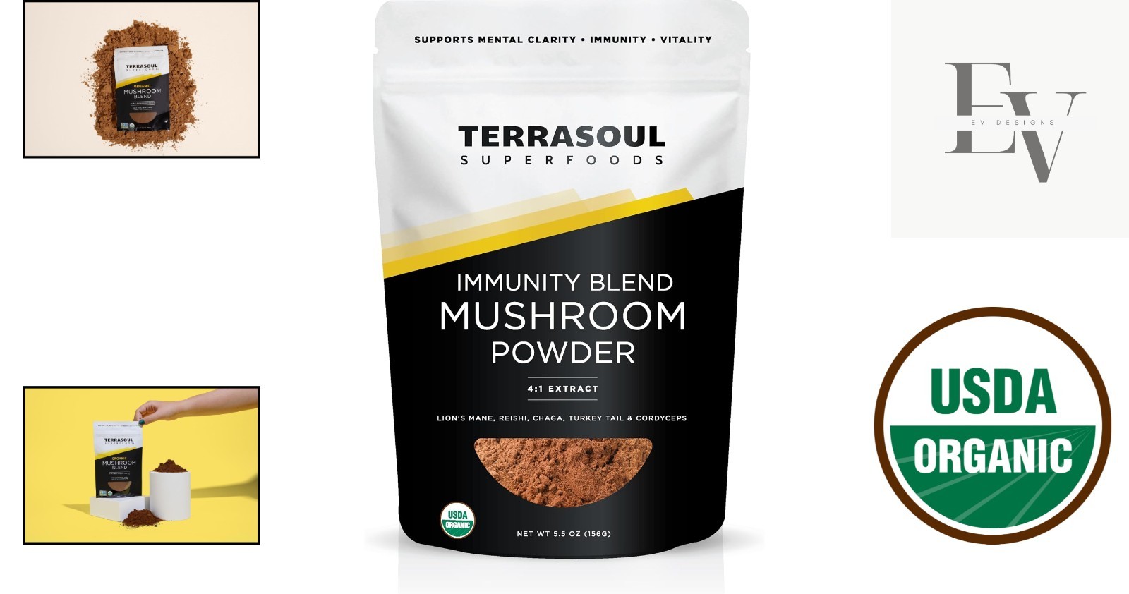 Natural Immune Support with Organic Five Mushroom Blend Powder – 6 oz Bag