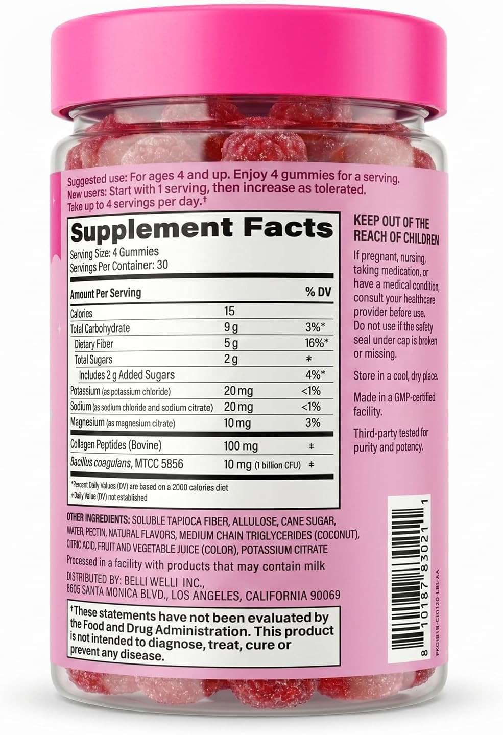 Belli Welli Fiber 4-in-1 Fiber Gummies Supplement with Added Probiotics, Collage