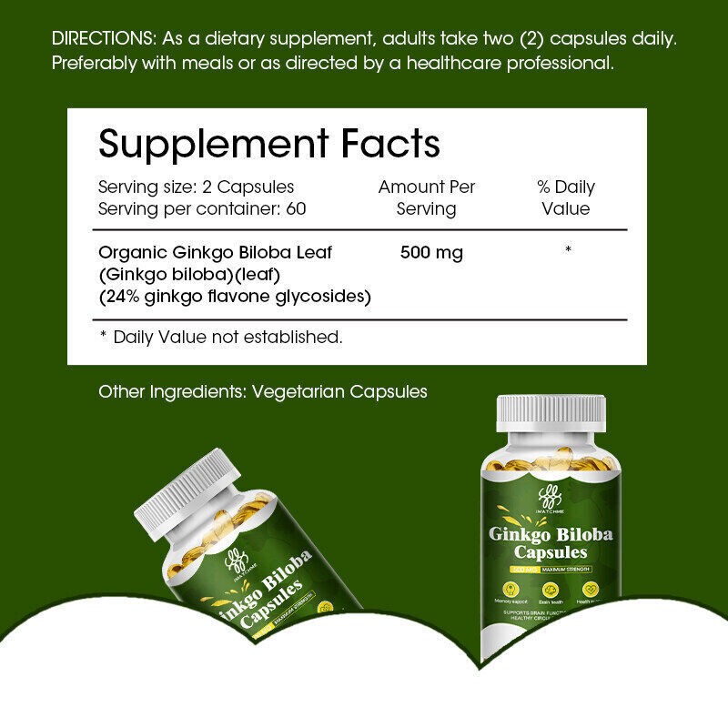 1/3/5XOrganic Ginkgo Biloba 500mg, Ginko Biloba Leaf,Memory & Concentration