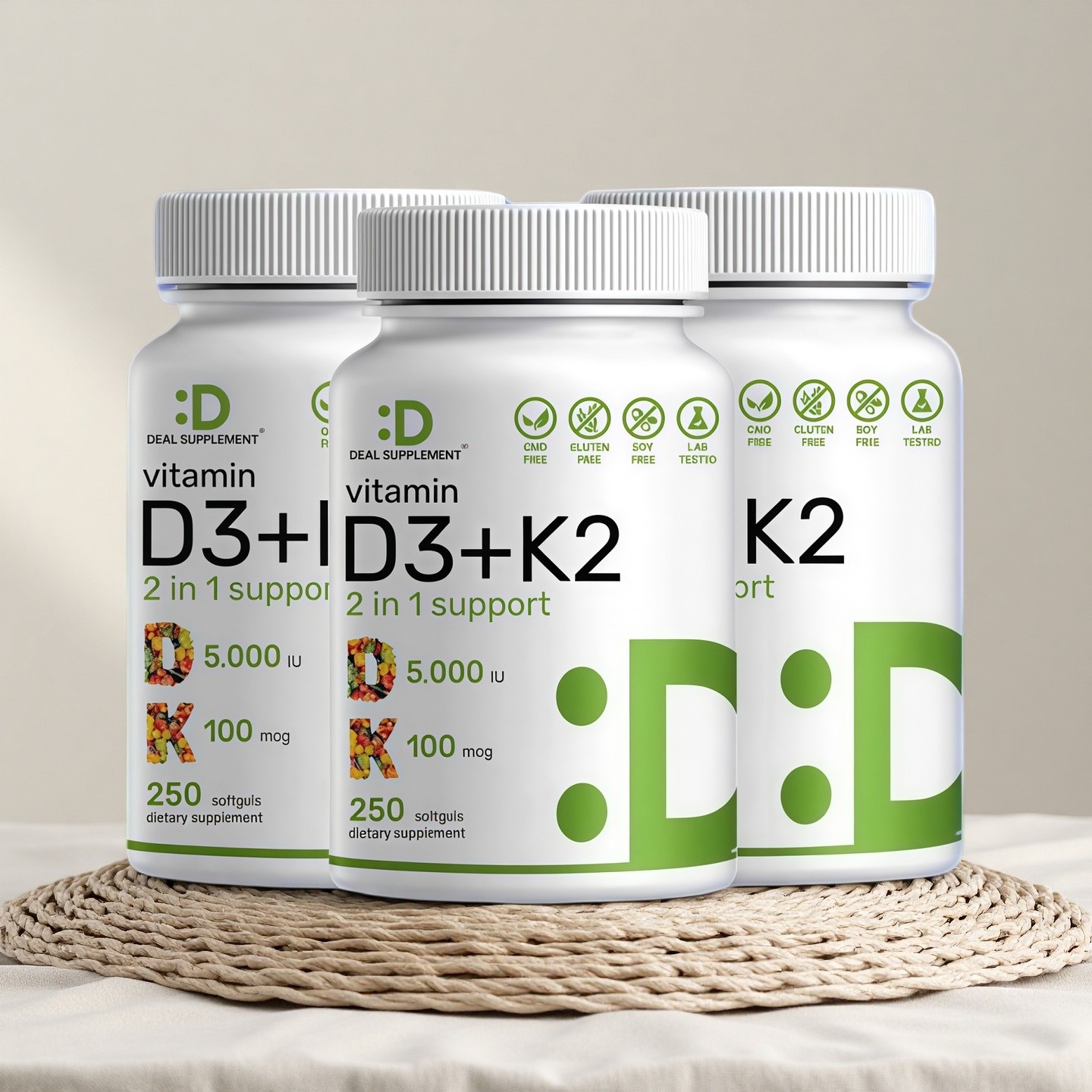 3 PACK DEAL SUPPLEMENT Vitamin D3 K2 5000IU Softgel, 2-1 Complex, 250 Count