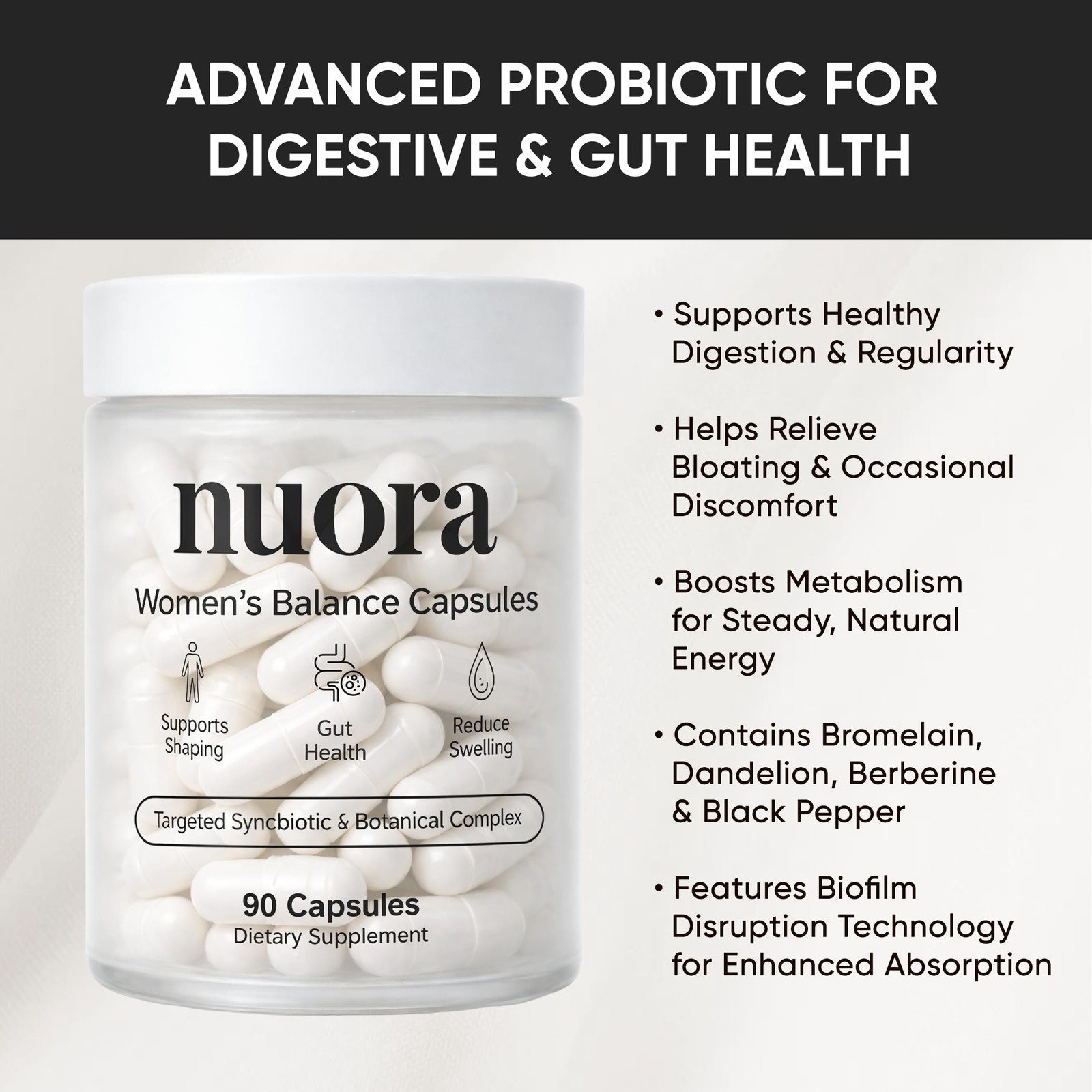 Nuora Biofilm Probiotic – Supports Digestive and Gut Health with Bromelain, D…