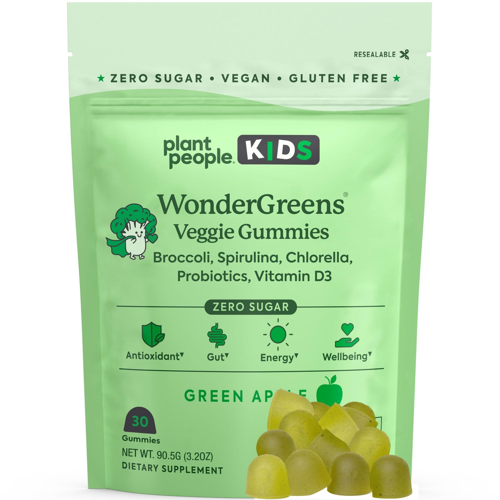 KIDS SUPER VEGGIE GUMMIES Green Apple Flavor 30ct 2 Pack WONDERGREENS