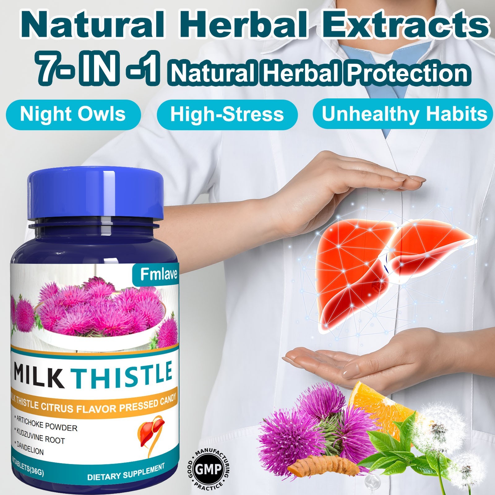 Milk Thistle (Silymarin) w/ Dandelion Root Liver Support Cleanse Detox & Repair