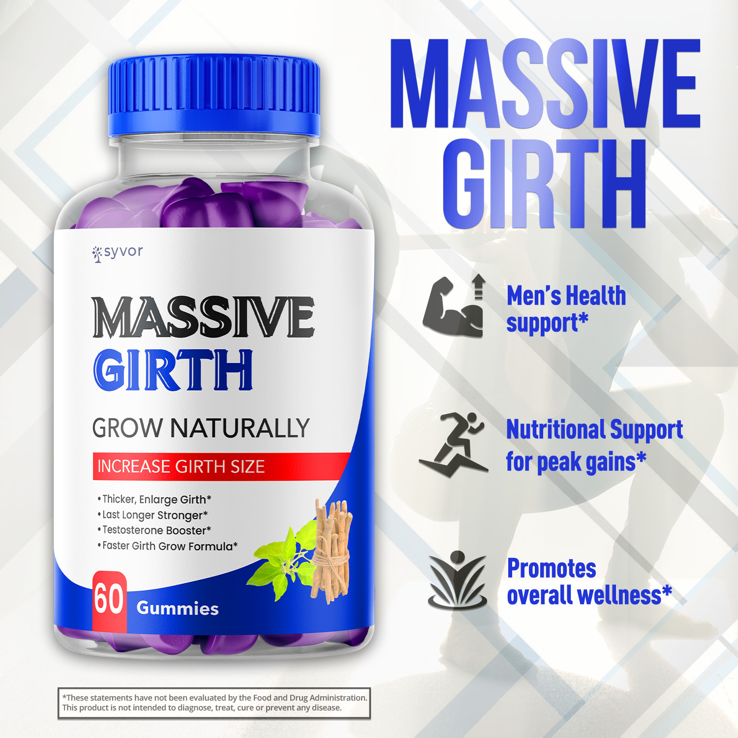 (1 Pack) Massive Girth Male Gummy Advanced Formula Vitamin Supplement 60 Gummies