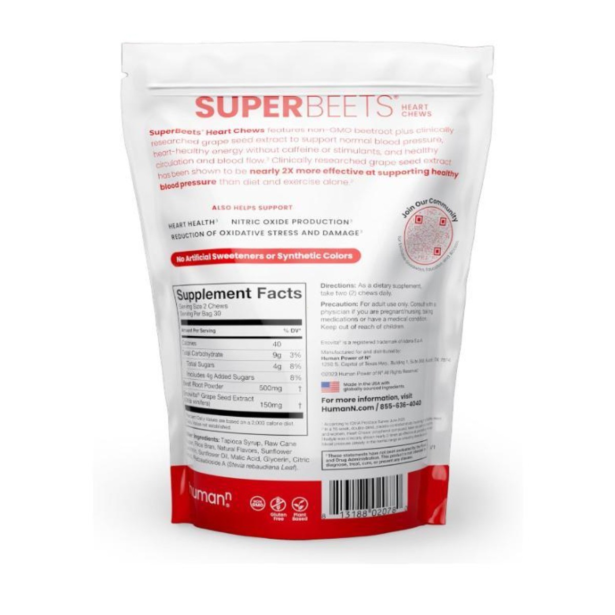 HumanN SuperBeets Pomegranate Berry Chews, 2X BP Support with Grape Seed Extract