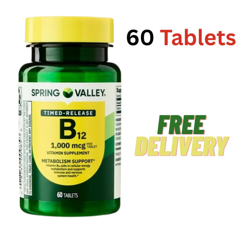 Spring Valley Vitamin B12 1000 mcg Timed-Release Tablets – 60 Count or 300 Count