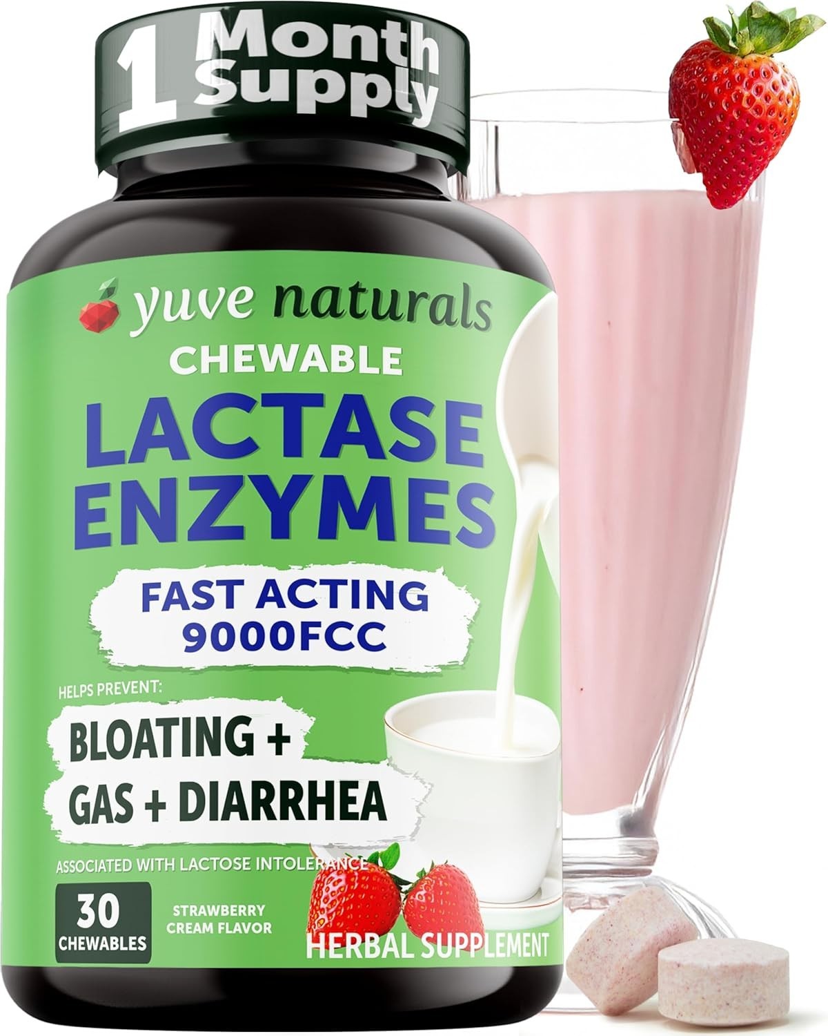 Dairy Relief Fast Acting Natural Lactase Enzyme 9000 FCC Lactose Intolerance 30