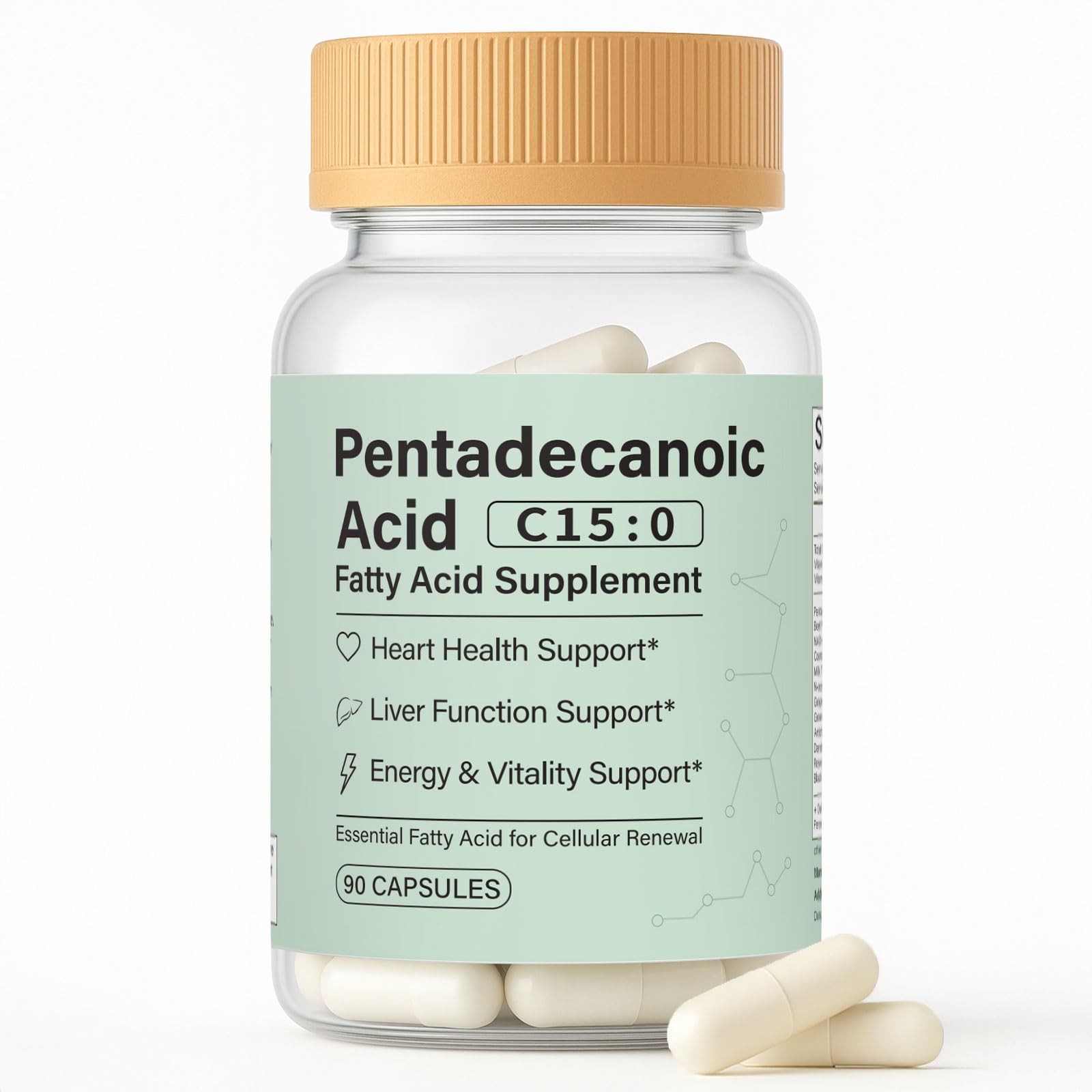 Pentadecanoic Acid Capsules, C150 Fatty Acid Supplement – Pure PlantBased Ess…