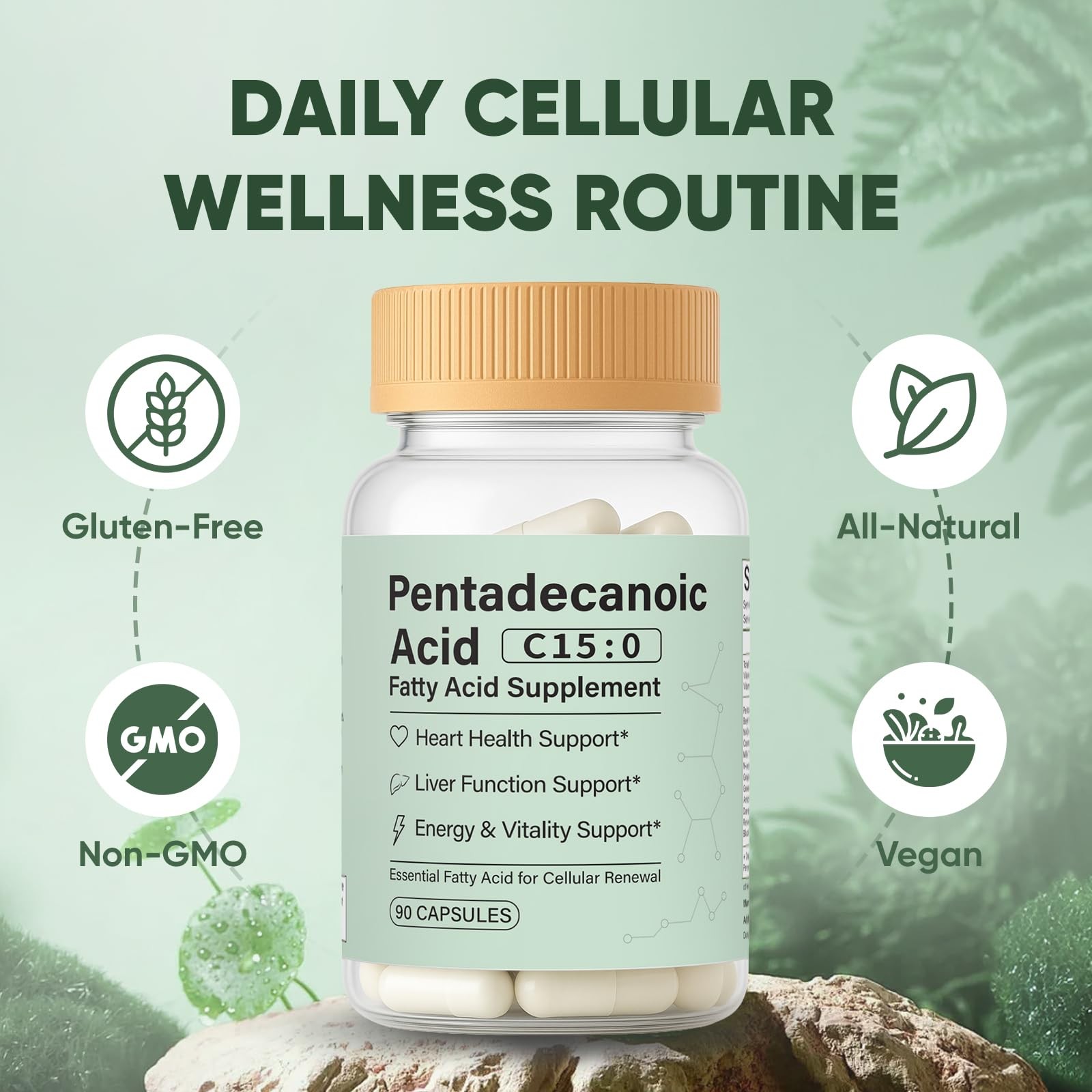 Pentadecanoic Acid Capsules, C150 Fatty Acid Supplement – Pure PlantBased Ess…