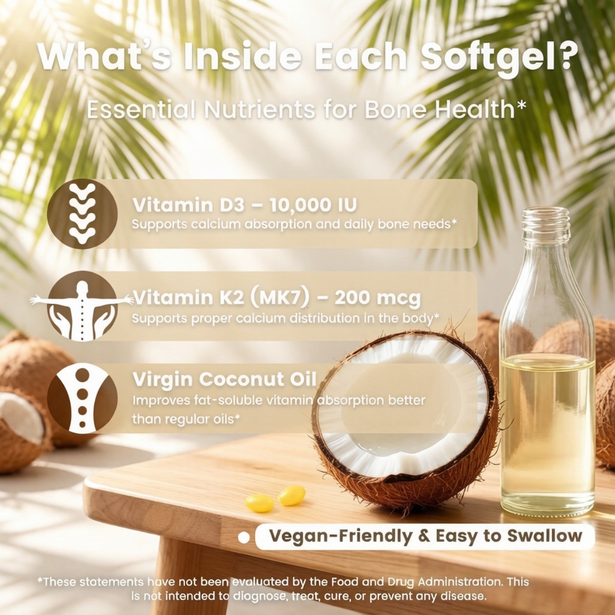 VEV Vitamin D3 K2 10000IU MK7 Coconut Oil Softgels Bone Immune Support 300 ct