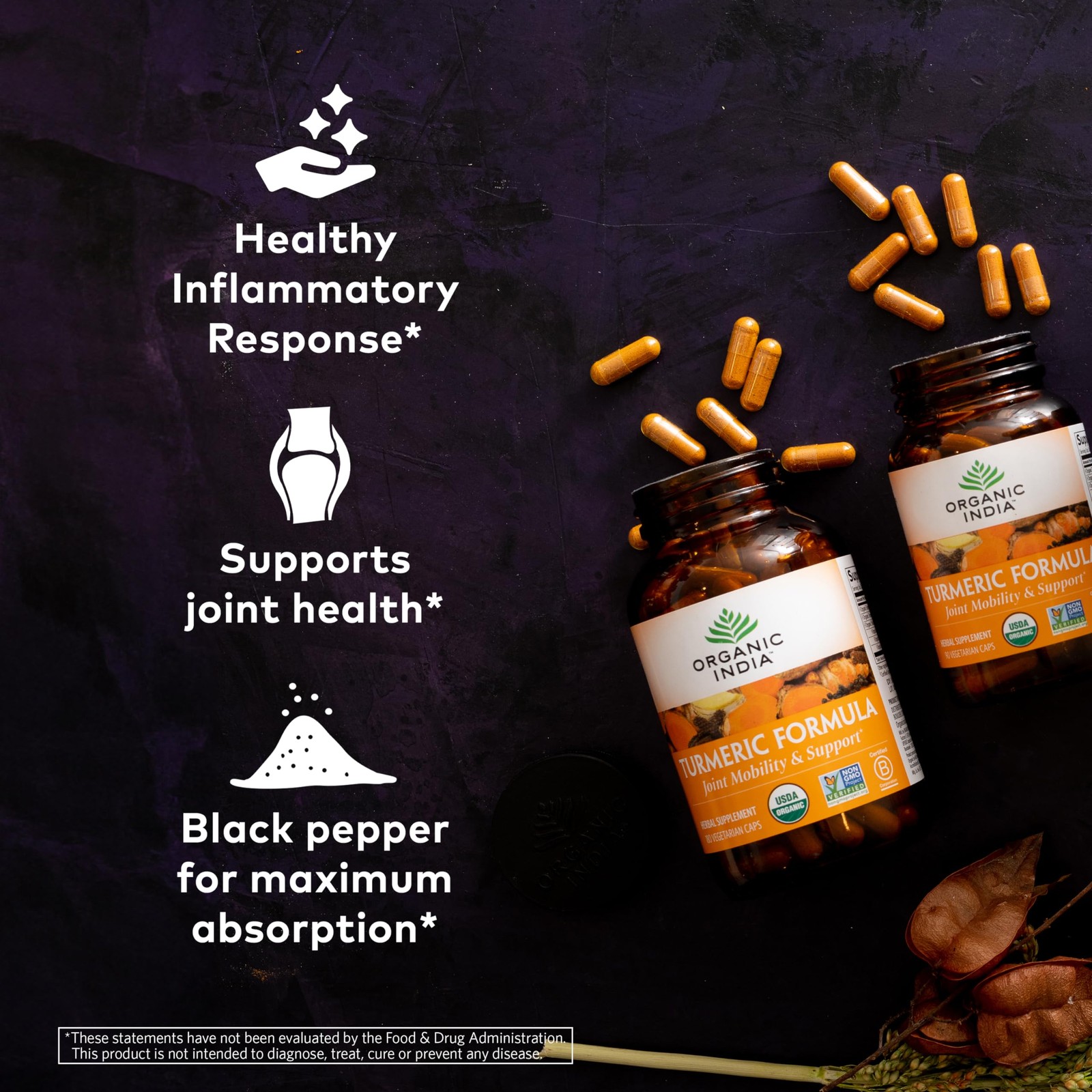ORGANIC INDIA Turmeric Curcumin Herbal Supplement – Joint Mobility Immune