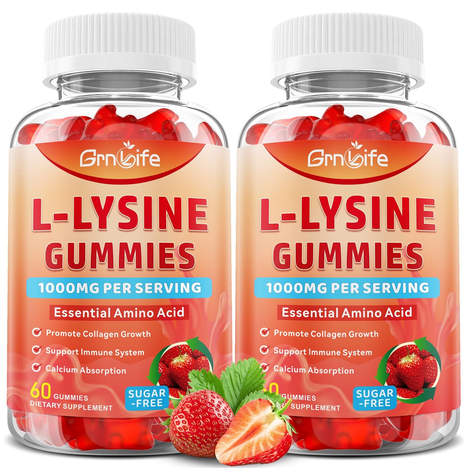 2 Pack L-Lysine 1000mg Gummies, Chewable Lysine Supplement for Adults & Kids,…
