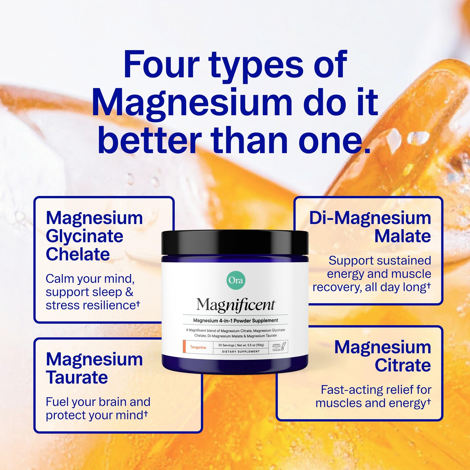 Ora Organic Magnesium Complex Powder Supplement 4in1 Magnesium Glycinate, Ta…