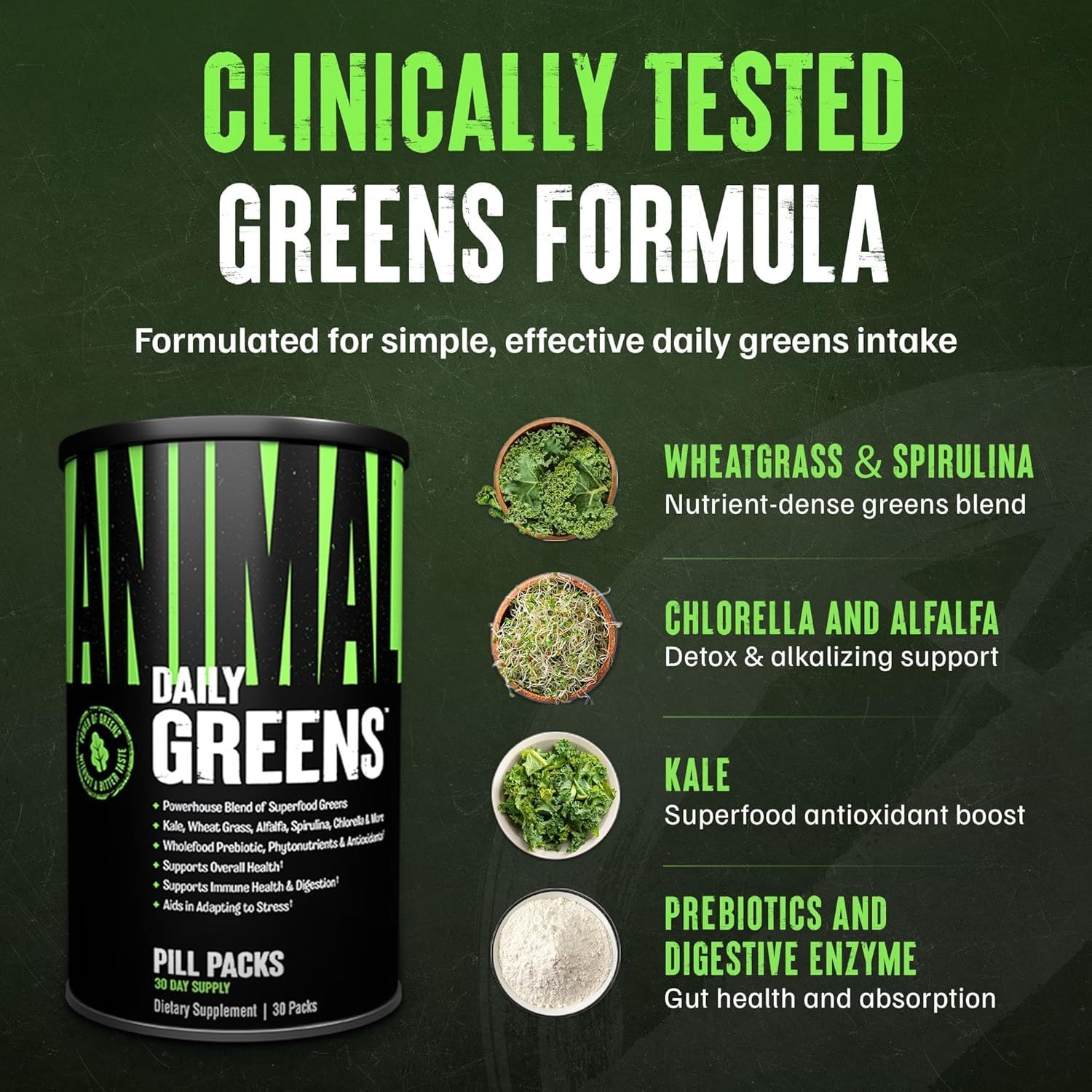 Animal Daily Greens Pill Packs – Kale, Wheat 30 Count (Pack of 1), Green