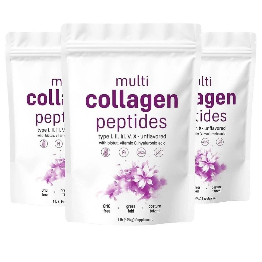3 PACK Multi Collagen Peptides Powder 1 lb Hydrolyzed Protein Type I II III V X