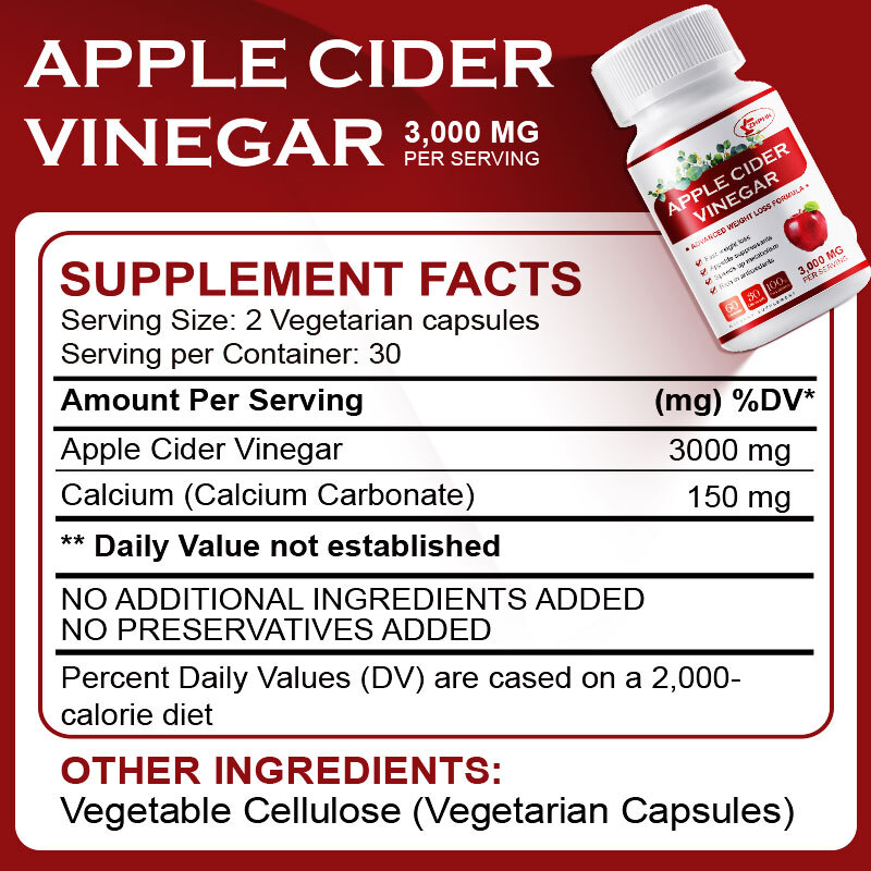 100% Pure APPLE CIDER VINEGAR ACV 3000mg PURE WEIGHT LOSS FAT BURNER Diet Pills