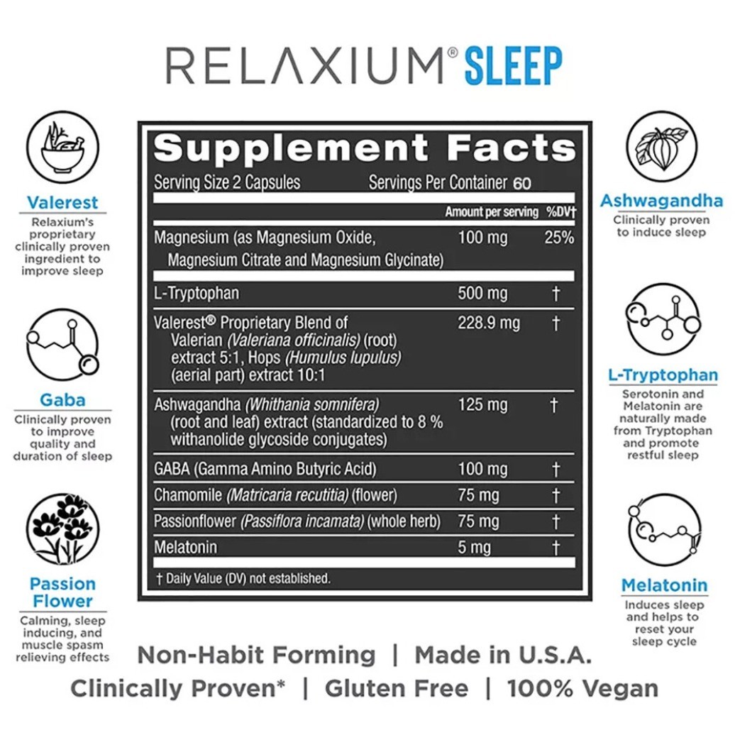 Relaxium New Sleep 60Capsules Sleep support to help your body fall asleep faster