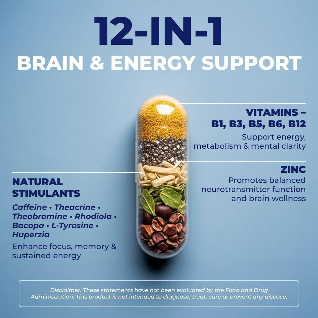 Brain Supplement 12-in-1 Nootropic Cognitive Support Memory Focus Energy