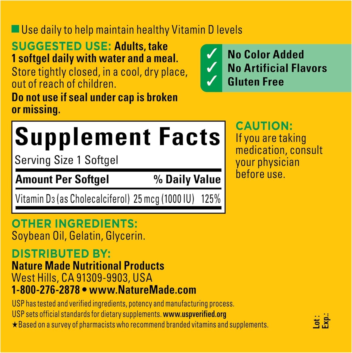 Nature Made Vitamin D3 1000 IU 25 mcg 300 Softgels Bone Immune Support