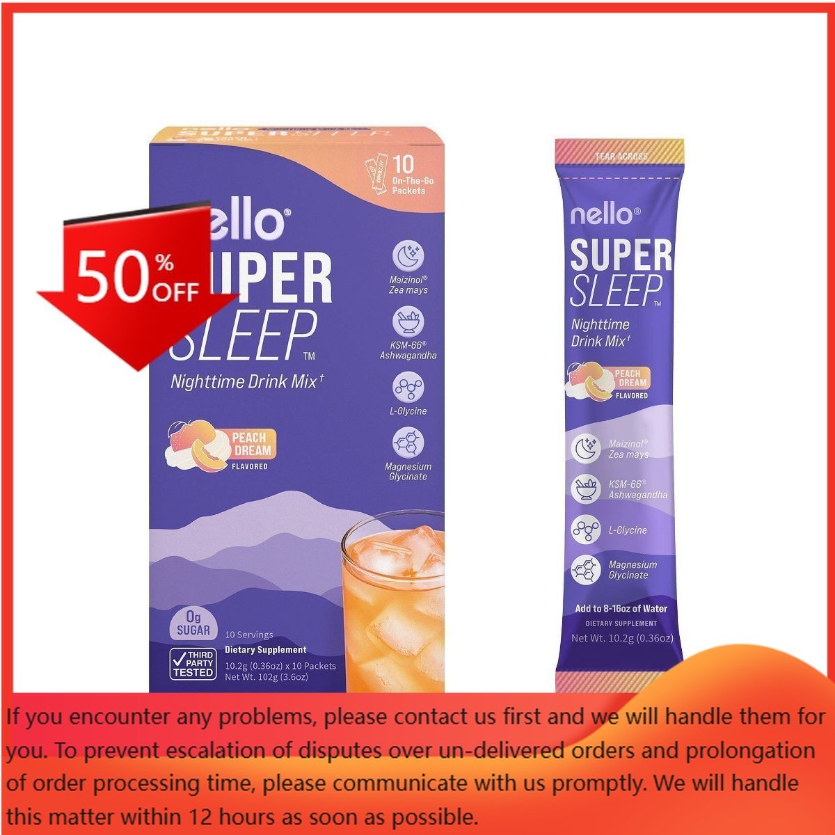 Nello Supersleep Drink Mix Supplement Powder – Peach Dream – 10ct