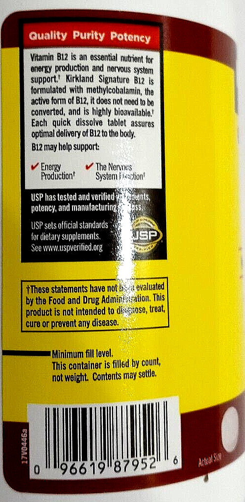 Kirkland Signature Quick Dissolve B 12 5000 mcg 300 Tablets EXP 07/2025