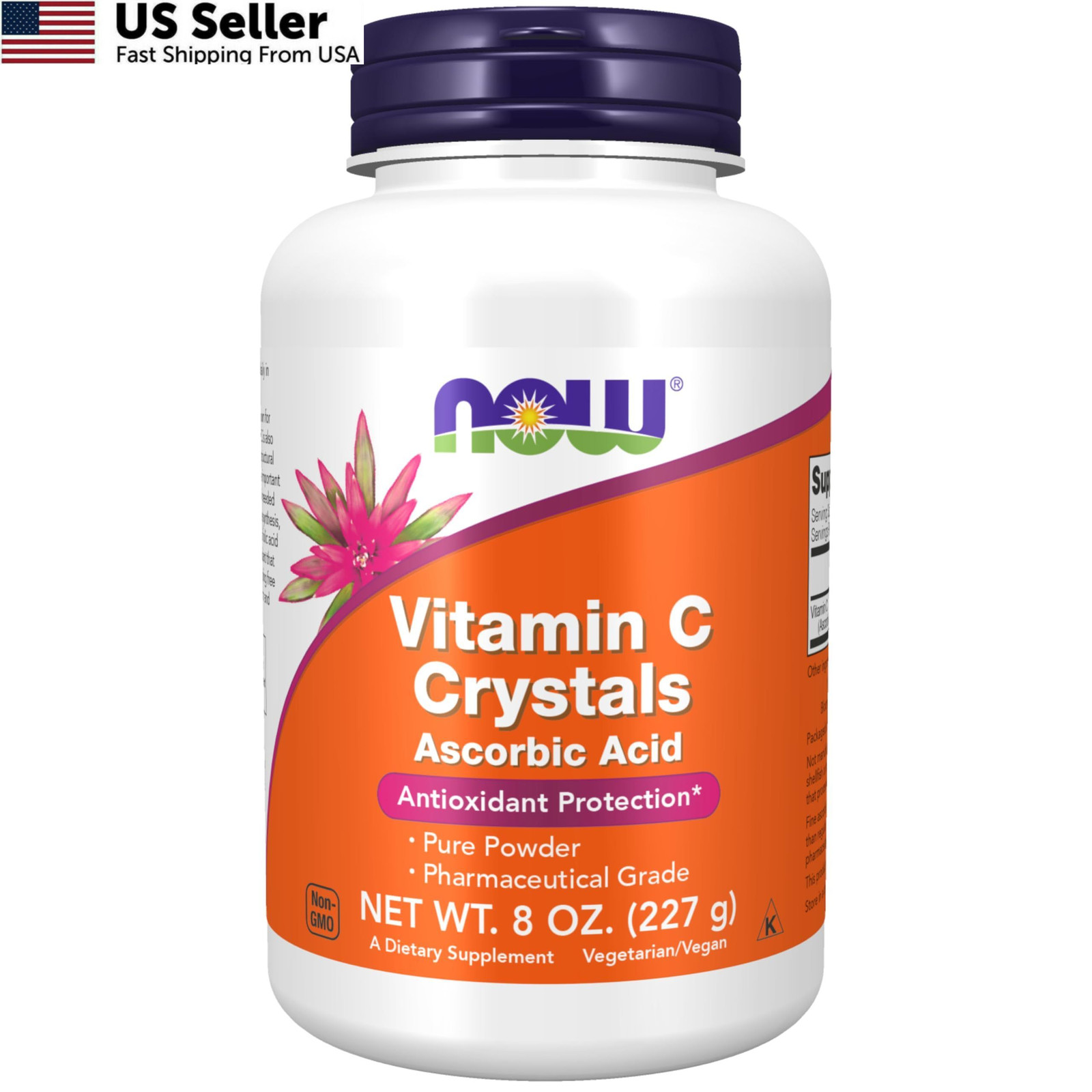 NOW Foods Supplements, Vitamin C Crystals 8 Ounce (Pack of 1), White/Yellow