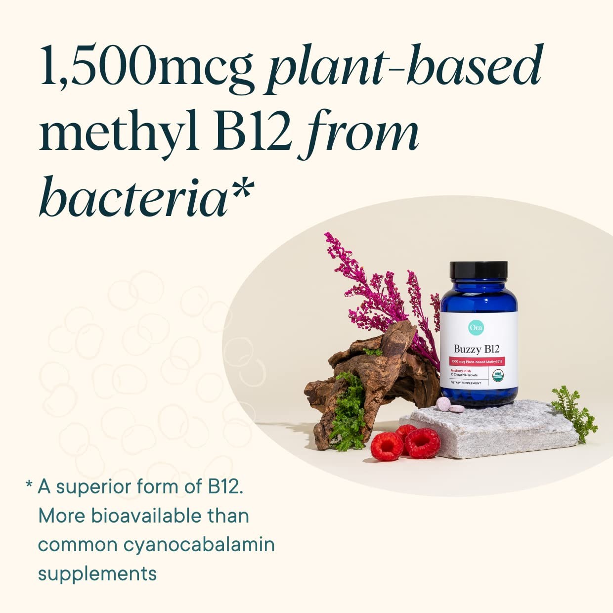 Ora Organic Vitamin B12 1500mcg PlantBased methylcobalamin for Adults Natur…