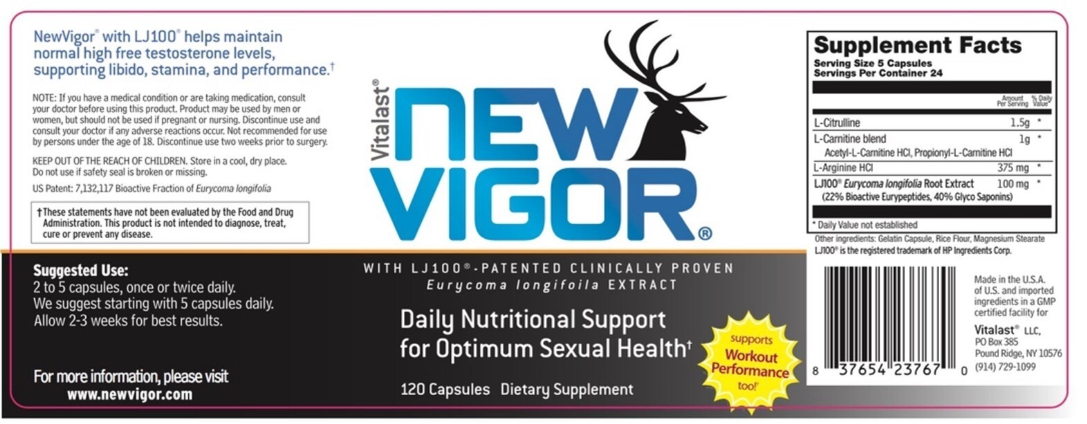 Vitalast NewVigor with LJ100 for sexual health and workout performance