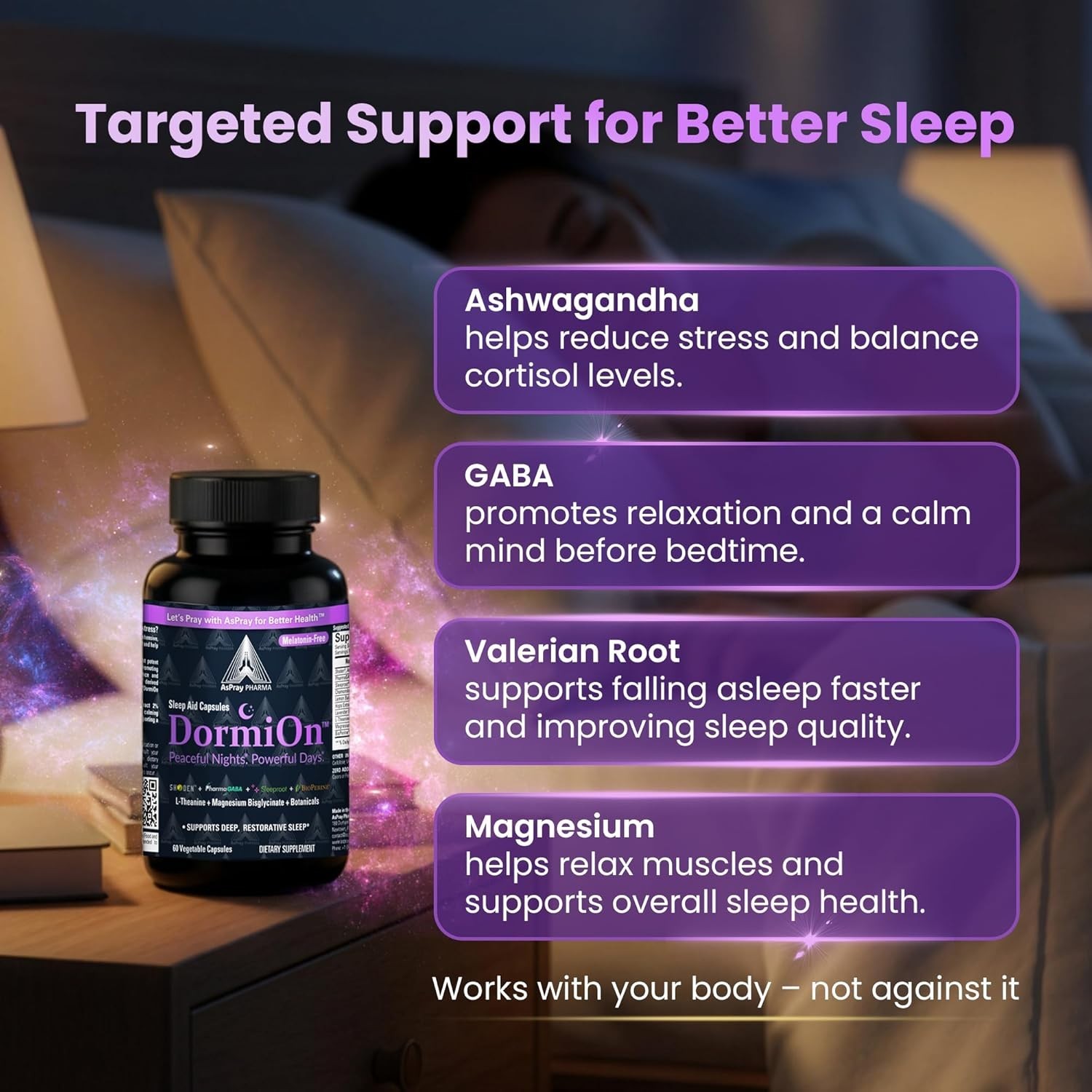 DormiOn™ Sleep + Restore + Stress Supplement – Melatonin-Free Non-Habit – 60ct.