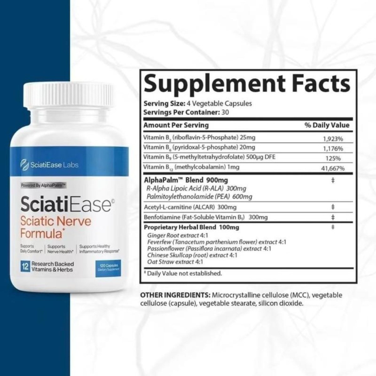 Sciatic Supplement Support Nerve Capsules Pain Relief & Nerve Wellness, 120 for