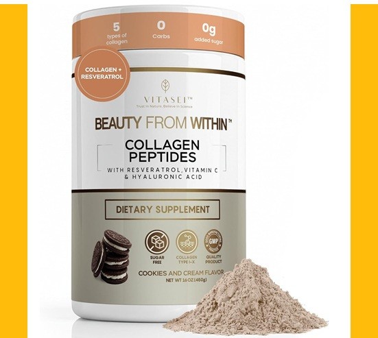 VITASEI Hydrolyzed Collagen Peptides Resveratrol Cookies & Cream 16oz BB 1/2028