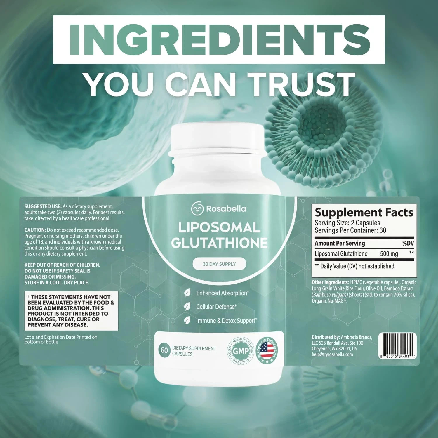 3X Liposomal Glutathione 500Mg High Absorption Glutathione Supplement Antioxidan