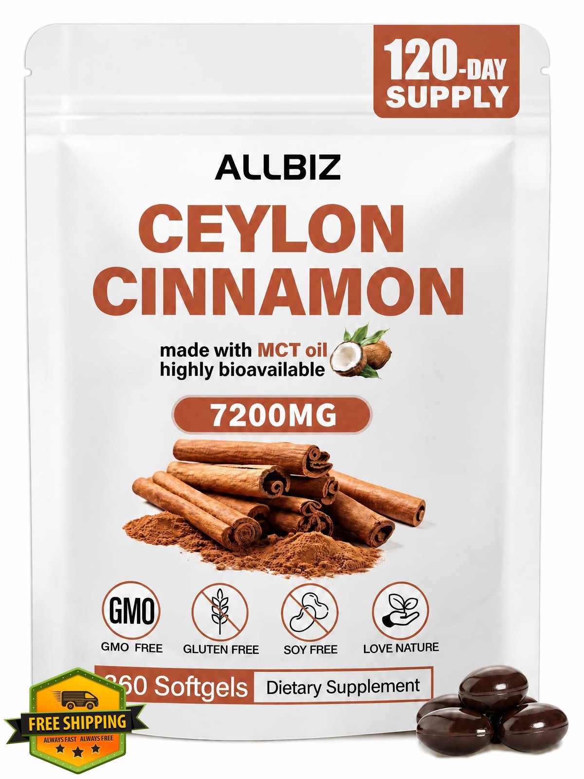 ALLBIZ Ceylon Cinnamon Softgels 360 Count