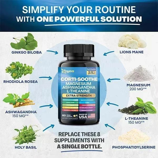 13-in-1 Cortisol & Myo-Inositol Supplement, Stress Support 150 Capsules