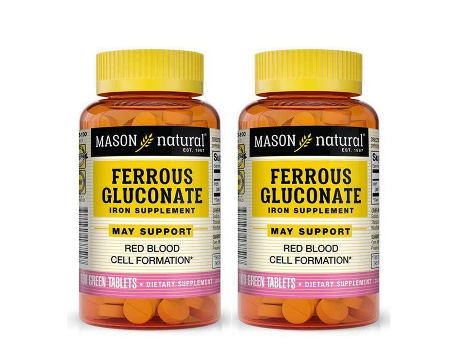 Pack 2X 100 Tablets FERROUS Gluconate Highly absorbable iron 27mg help red Blood