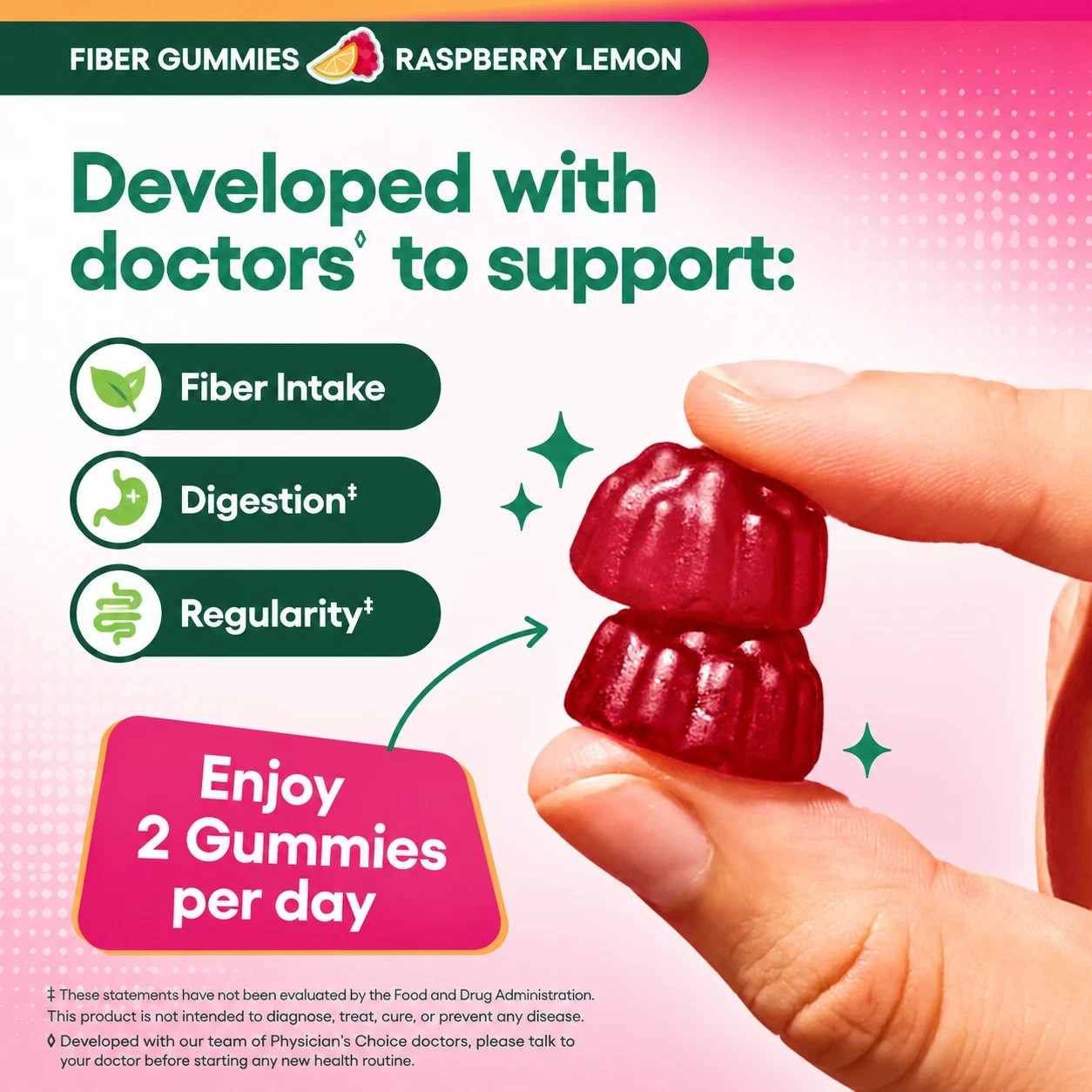 Physician’s Choice Prebiotic Fiber Gummies 5g, Zero Sugar Vegan, Supports Gut Re