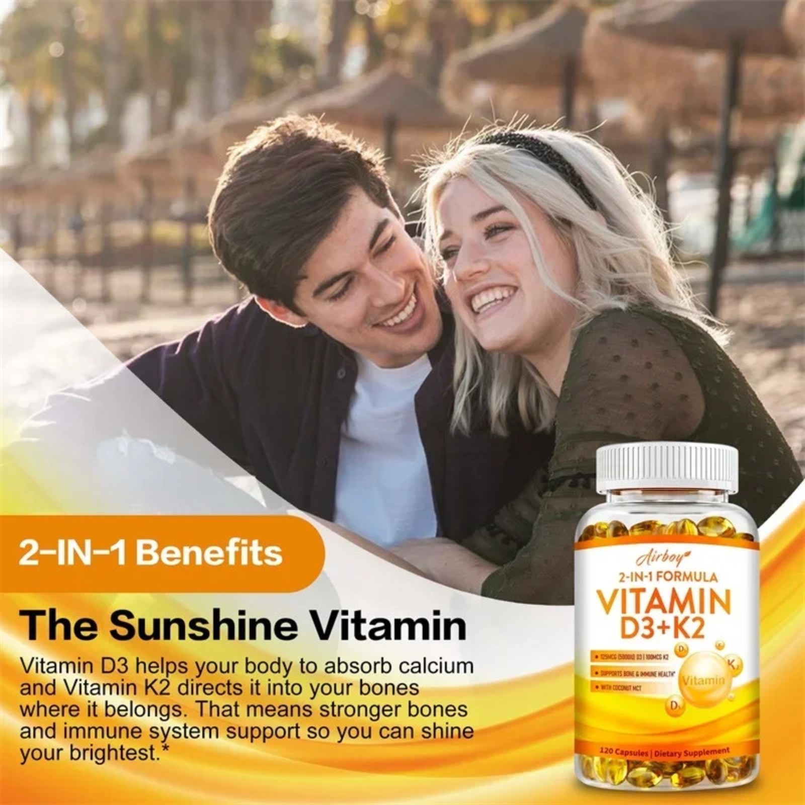 Vitamin D3 + K2 240pcs – Promotes Bone, Heart & Immune Health, Blood Circulation
