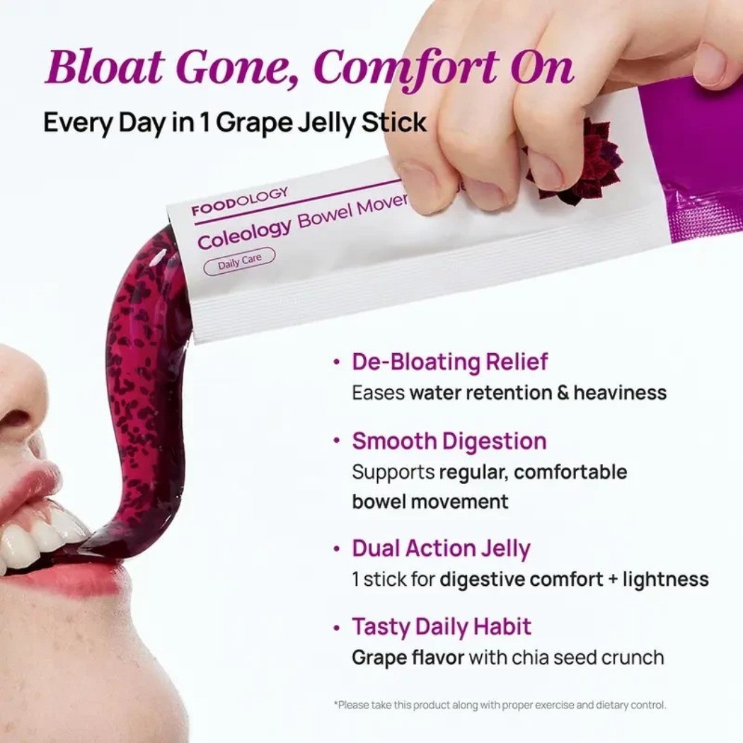 2 PCS-FOODOLOGY Coleology Bowel Movement Jelly Sticks, Grape Flavor,Gut Bloating