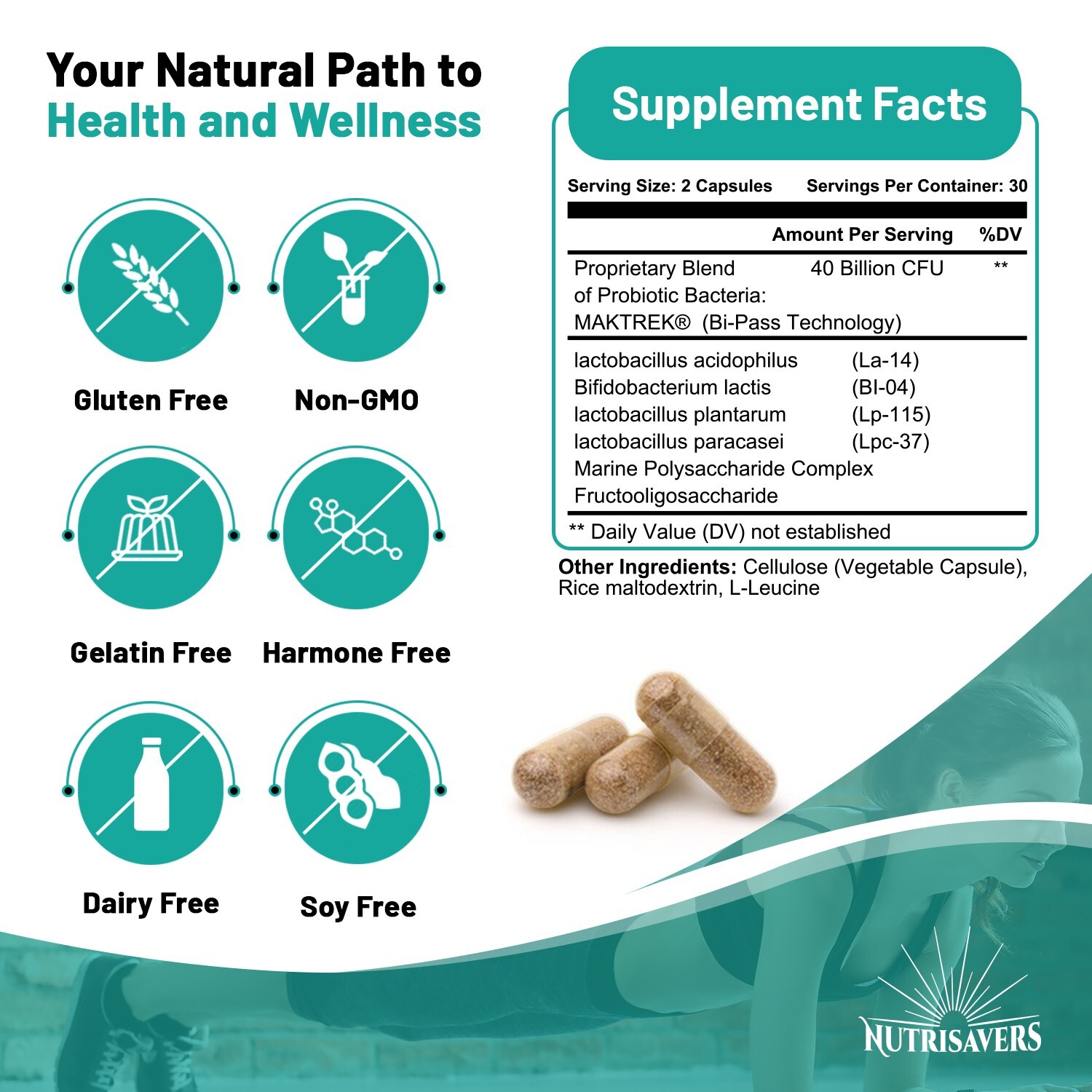 Probiotic Digestion Support 40 Billion CFU Body Defense 60 Caps, Pack of 2
