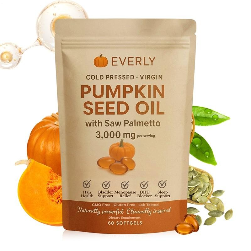 Everly Pumpkin Seed Oil With Saw Palmetto, 60 Softgels, Cold Pressed Sealed