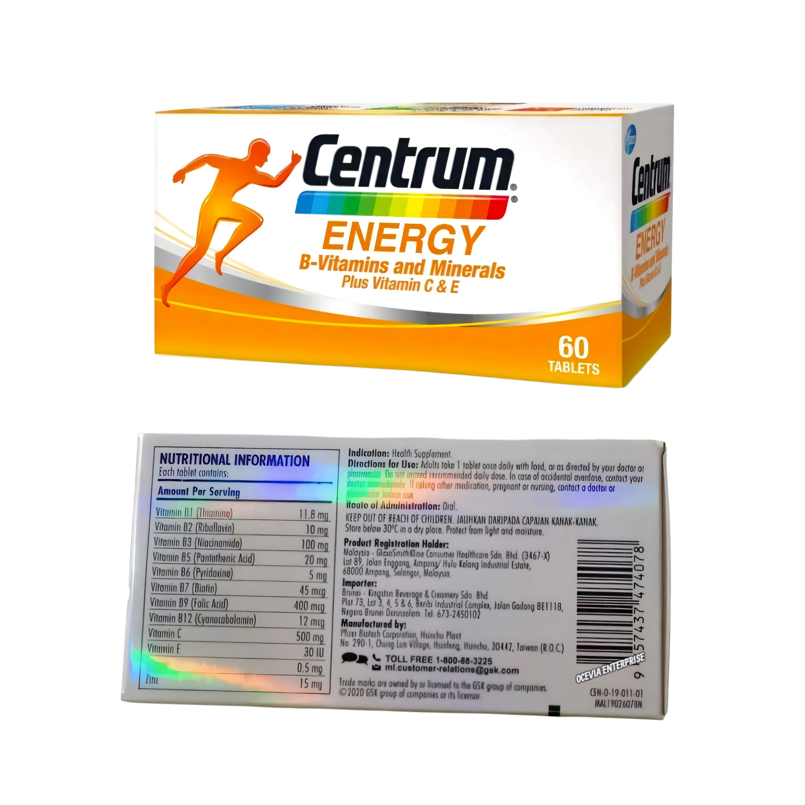 1X60’s New Centrum Energy B-Vitamins & Minerals + Vitamin C & E Daily Supplement