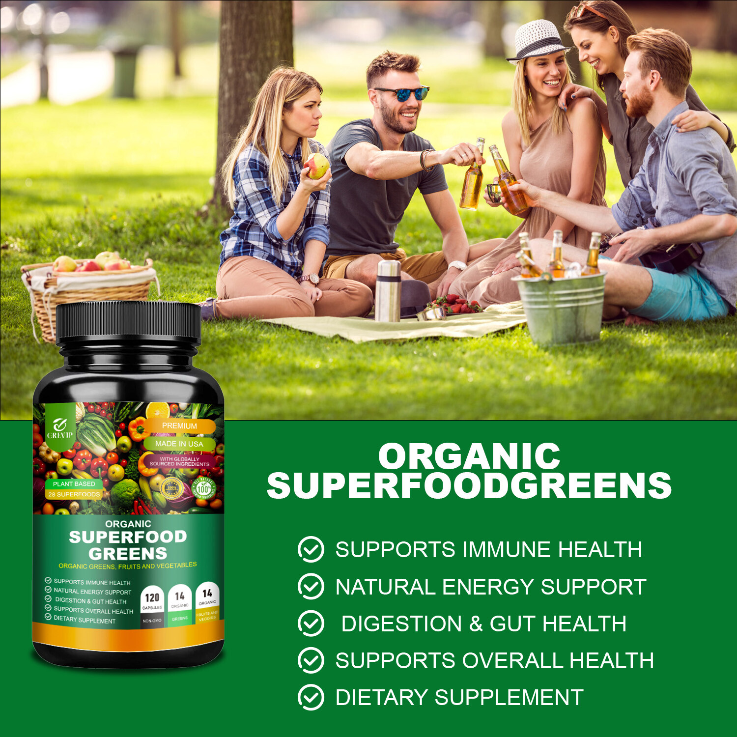 120pcs Organic Superfood Greens – Includes Greens, Fruits & Veggies-Boost Energy