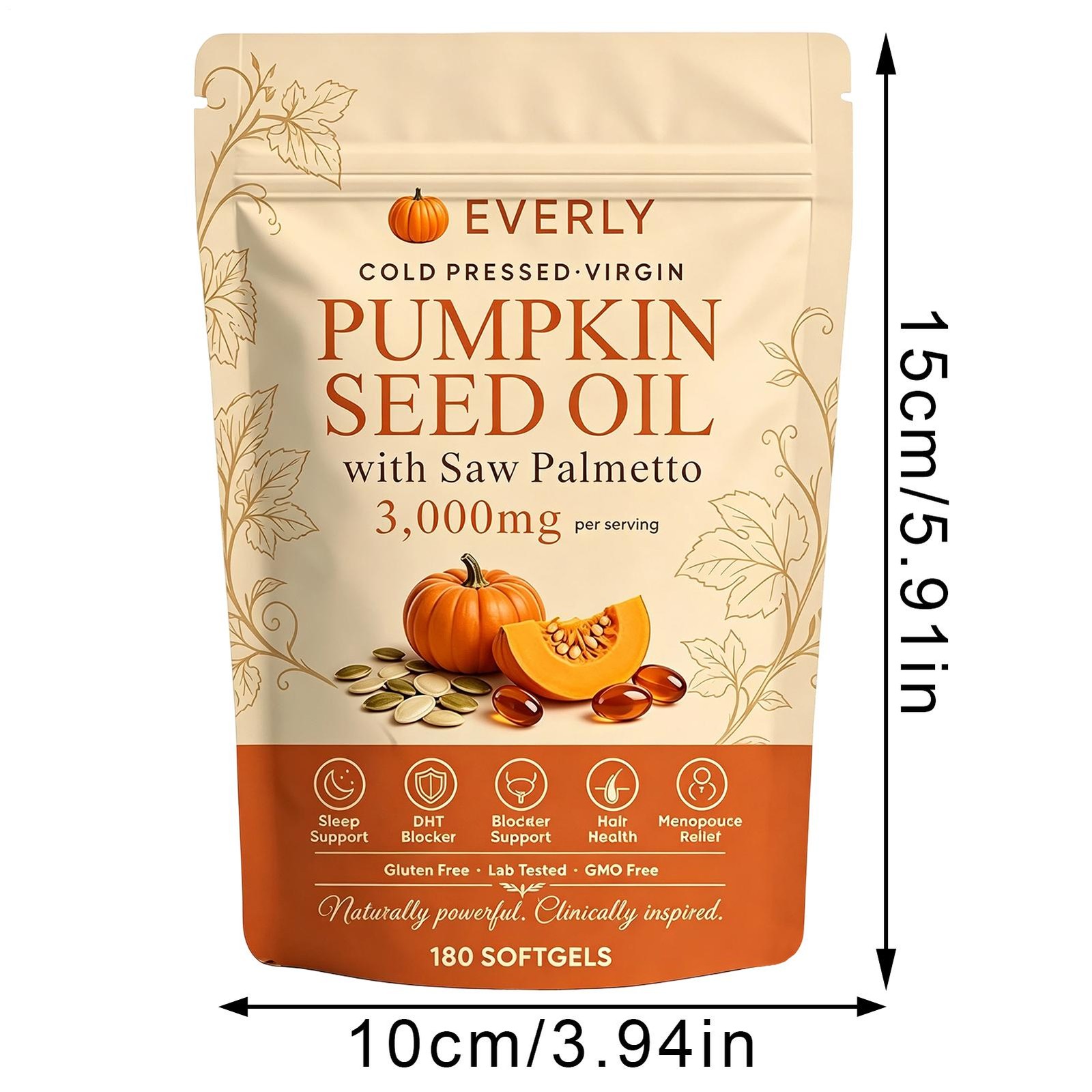 Everly Pumpkin Seed Oil with Saw Palme tto, 180 Softgels, Cold Pressed Pumpkin