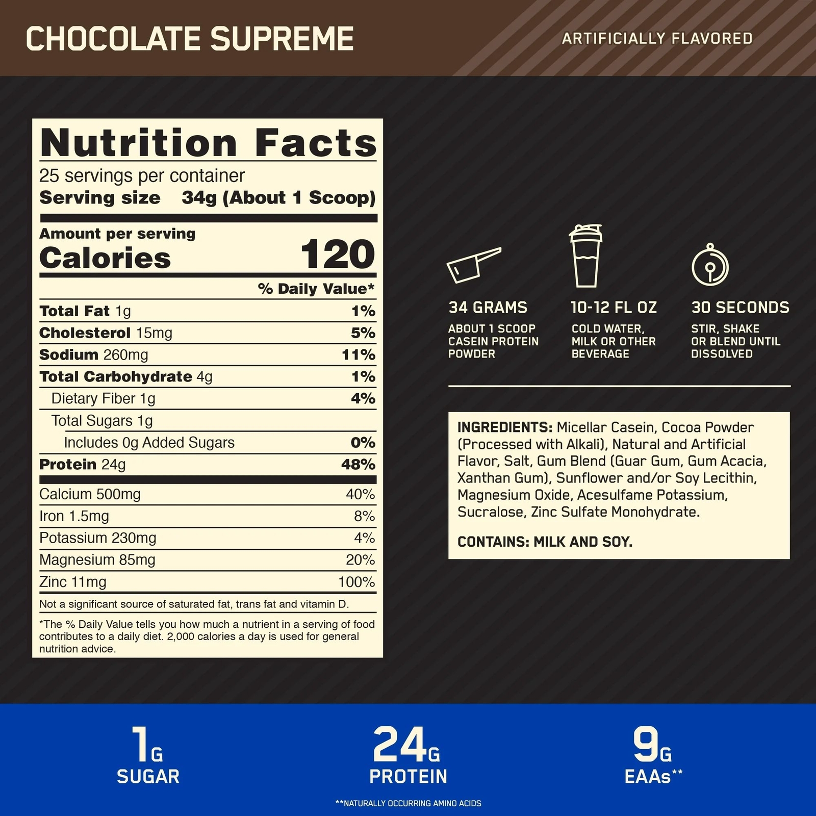 Optimum Nutrition Gold Standard Micellar Casein Protein, Chocolate Supreme, 2lb