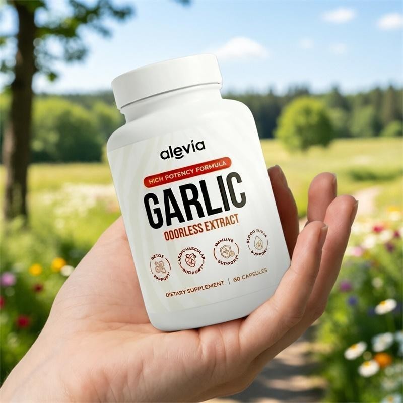 Alevia Garlic Extract Capsules USA Made Odorless Immune Support Formula 60 Ct