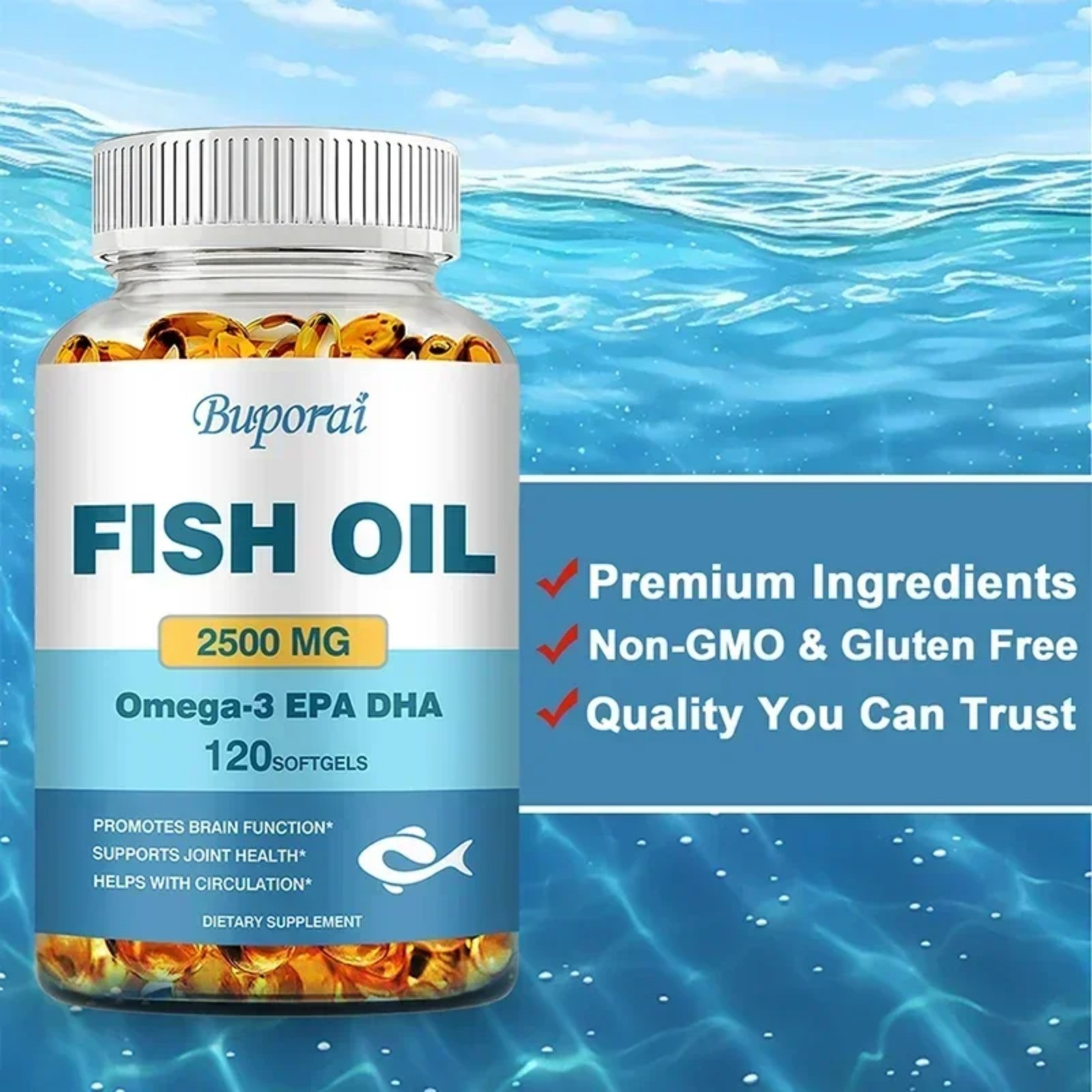 Fish Oil 240pcs – Brain, Skin and Joint Health, Improve Cognitive Function