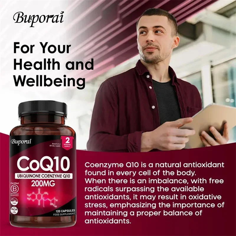 CoQ10 Ubiquinone Coenzyme 200mg 120pcs, Supports Heart and Blood Vessel Health