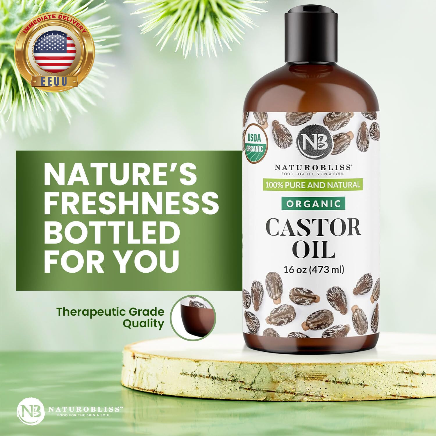 Organic Castor Oil 16 Oz – 100% Pure, Expeller-Pressed, Hexane-Free – Value Size