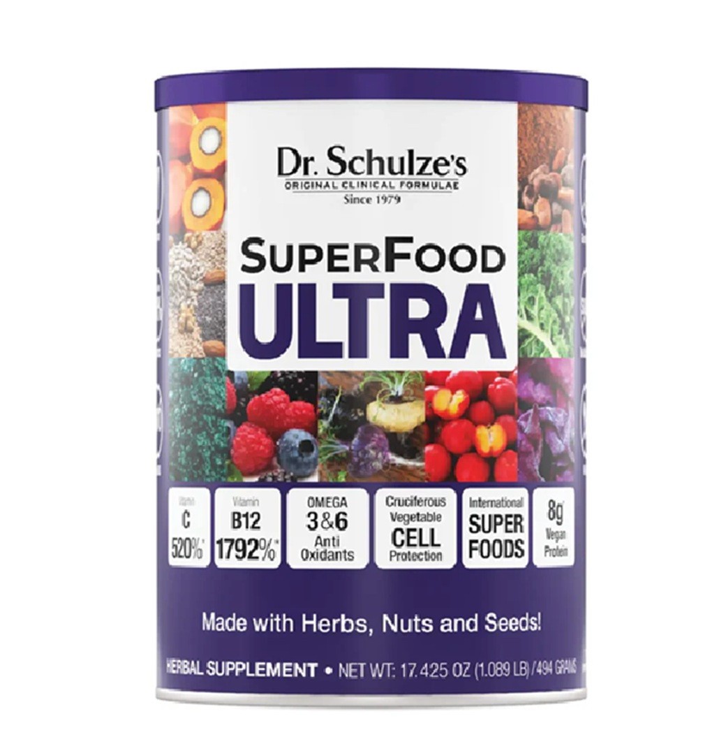 Dr. Schulze’s SuperFood Ultra SF Plus, Super-C Plus, and HerbalMucil Plus in ONE